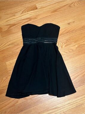 Lulu's Black Strapless Fit-and-Flare Dress with Waist Accents